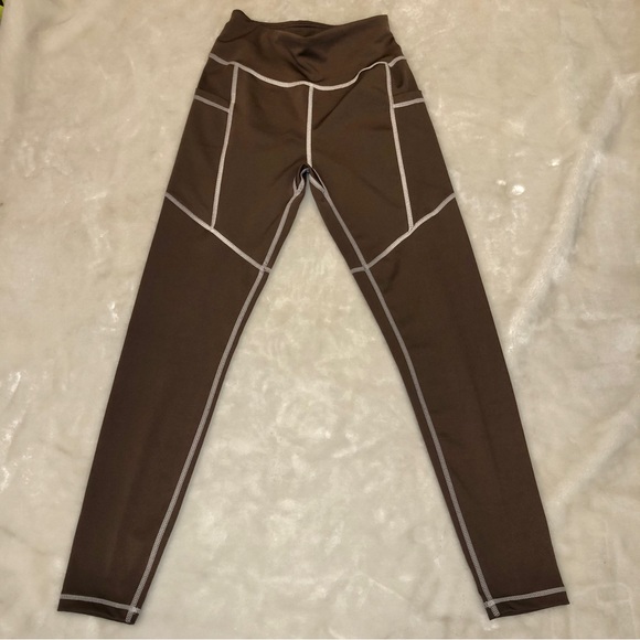 LA + Image Brown Yoga Pants with White Stitching Size Small - Picture 1 of 9